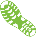 A green image of a hiking boot imprint.