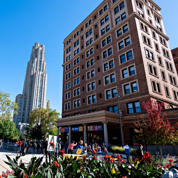 Exterior shot of Cathedral of Learning and WPU