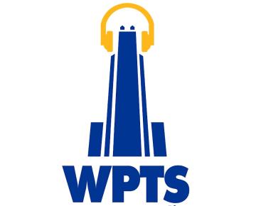 Blue Cathedral of Learning graphic with yellow headphones on.