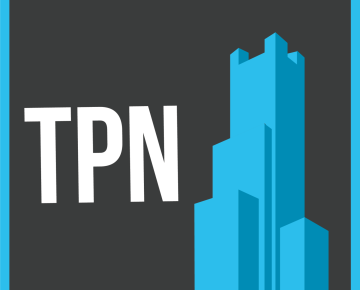 A grey square with a blue Cathedral of Learning image and the letters "TPN"